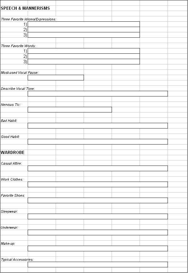 character profile worksheet